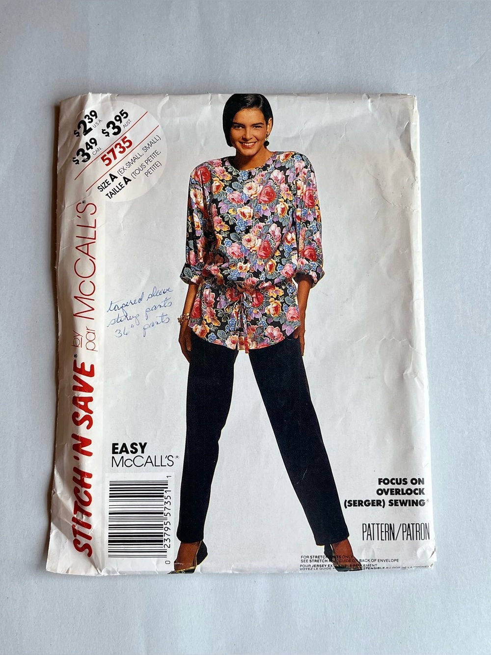 McCall's Stitch & Save 5735 Misses Tunic & Pants Sewing Pattern Size XSmall & S